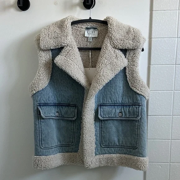 Jason Wu EDIT Sherpa Lined Denim Vest - Picture 2 of 7